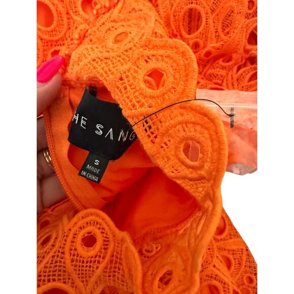 THE SANG Orange Ruffle Long Sleeve Mini Dress Size Medium NEW NWOT - Picture 6 of 14